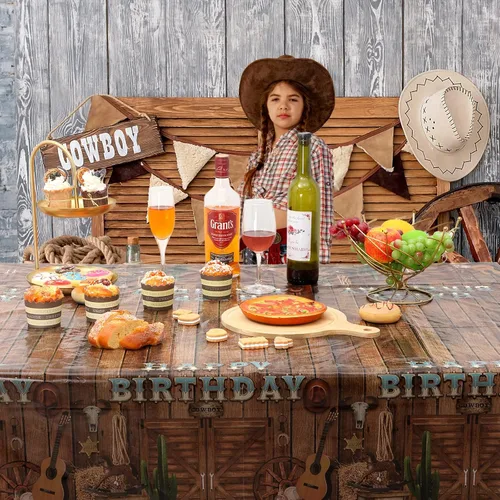 Miniatura 2 de BBTO 3 manteles occidentales para decoración de fiesta de cumpleaños, mantel de feliz cumpleaños del oeste, mantel de plástico occidental