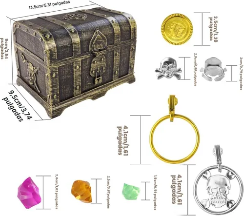 Miniatura 3 de AEVBSOY Cofre del Tesoro Pirata Juguetes Almacenamiento para Niños Cofre del Tesoro Pirata Caja del Tesoro Aventurera con Candado Caja de Cofre