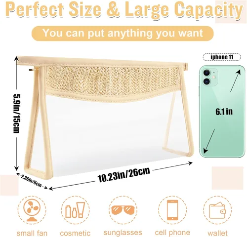 Miniatura 2 de Bolsa de maquillaje transparente bohemia con cremallera para cosméticos, bolsa de aseo transparente, bolsa de aseo de viaje, pequeña bolsa de letras