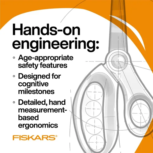 Miniatura 3 de Fiskars Tijeras SoftGrip de punta roma de 5 pulgadas para niños de 4 a 7 años (paquete de 3), tijeras para la escuela o manualidades, suministros
