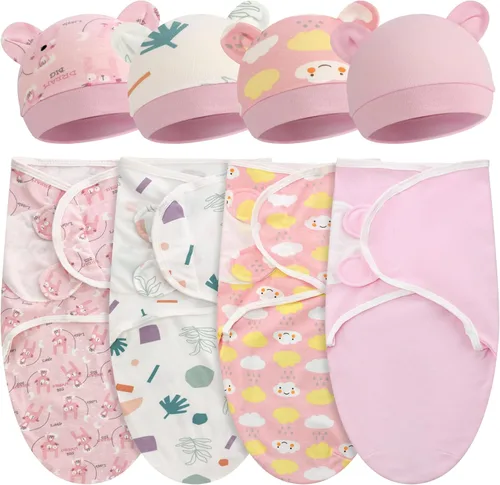 Miniatura 12 de Buryeah Paquete de 4 Mantas Envolventes para Bebés Prematuros con Gorro para Bebés Niños y Niñas de 3-7 Libras, Ropa para Recién Nacidos Prematuros