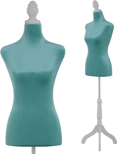 Miniatura 11 de Forma del vestido de cuerpo de torso de maniquí femenino, altura ajustable de 49.6 a 63.4 pulgadas con trípode de madera para exhibición de Blanco