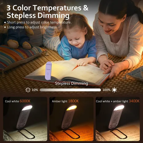 Miniatura 4 de Akomid Luz recargable USB para leer en la cama, 8 LED estilo marcador con clip, modo de luz ámbar cuidado de los ojos para niños, bloqueo de luz
