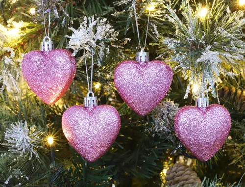 Miniatura 2 de Christmas Concepts® 0.315 x 2.362 in Baby Pink Glitter Corazón en forma de árbol de Navidad Adornos