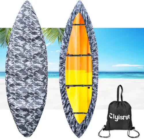 Miniatura 8 de Fundas impermeables para kayak de 10 a 16 pies para almacenamiento al aire libre, accesorios de cubierta de canoa, cubierta de lancha Oxford, Gris