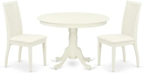Miniatura 13 de East West Furniture HLIP3-BMK-W - Juego de comedor de 3 piezas que contiene una mesa de comedor redonda con pedestal y 2 sillas de cocina, 42 x 42