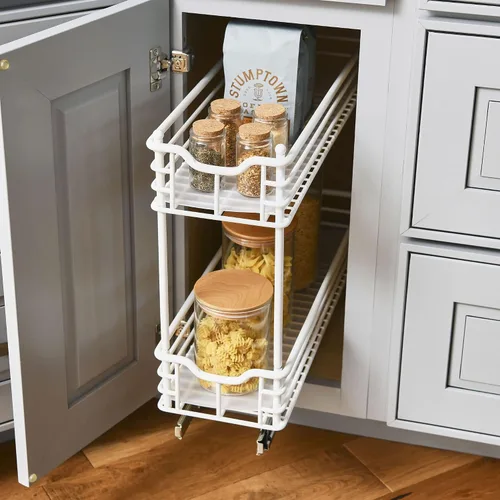 Miniatura 8 de Household Essentials Organizador deslizante de dos niveles de acero blanco con forros de plástico