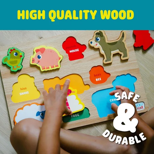 Miniatura 6 de Chuckle & Roar Rompecabezas de madera para niños pequeños, paquete de 2, 8 piezas y 10 piezas, a partir de 3 años, formas y animales, aprendizaje