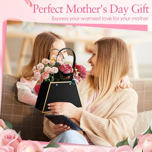 Miniatura 4 de Noveread 24 bolsas de regalo florales de barra floral a granel, bolsa de ramo de flores, bolsa de papel de regalo con asa, caja de centro de mesa