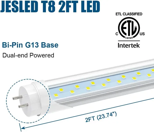 Miniatura 3 de JESLED Tubo de luz LED T8 de 2 pies, 12 W (equivalente a 30 W), 1680 LM, 6000 K, derivación de lastre, reemplazo de bombilla fluorescente F20T12