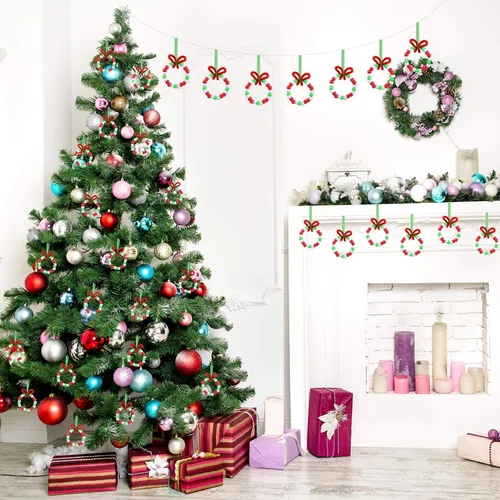 Miniatura 7 de Livder Kit de adornos de cuentas de Navidad, incluye 1000 cuentas de plástico rojo, verde y blanco, 60 tallos de chenilla, cinta de 64 pies