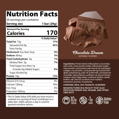 Miniatura 2 de Genius Gourmet Barra de proteínas, sueño de chocolate, aperitivo Keto, bajo en carbohidratos, bajo en azúcar y sin gluten, aperitivos de proteínas