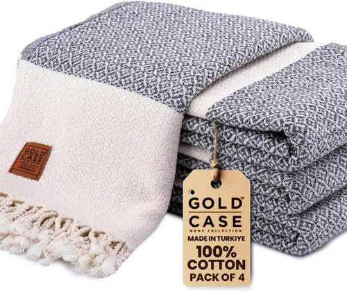 Miniatura 13 de Gold CASE - Juego de 4 Toallas de Mano Turcas para Baño, 20 x 40 pulgadas, Toallas de Baño 100% Algodón, Toalla Pequeña de Cocina Aphrodite