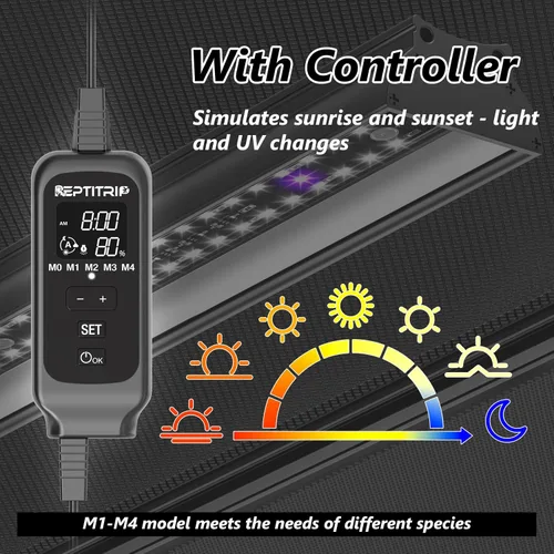 Miniatura 3 de REPTITRIP Lámpara LED UVB de 8 pulgadas para reptiles, controlador de accesorio de luz LED para reptiles con atenuación y 4 modos UVI, lámpara