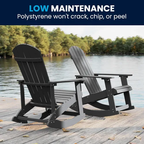 Miniatura 9 de Flash Furniture Savannah - Mecedora Adirondack de madera de poliresina, poliestireno gris para todo tipo de clima, herrajes de acero inoxidable