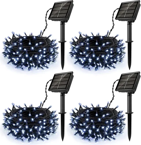 Paquete de 4 luces solares de Navidad para exteriores, 480 LED de 157 pies, luz solar parpadeante para exteriores con 8 modos y función de memoria,