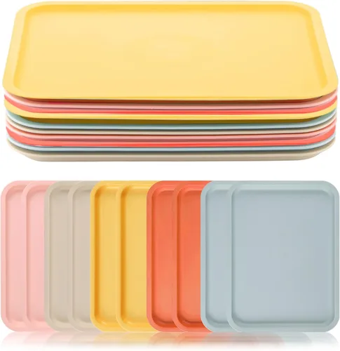Miniatura 8 de Cieovo Paquete de 10 bandejas para servir comida rápida, colorida bandeja rectangular para cafetería, para restaurante, hogar, escuela, suministros