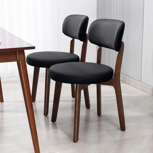 Miniatura 8 de Yilaywain - Sillas de comedor modernas de mediados de siglo con marco de madera de caucho, tapizado de piel sintética negra, capacidad