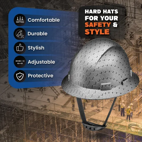 Miniatura 2 de Casco duro de construcción OSHA con diseño de fibra de carbono de ala completa, sin ventilación, acabado brillante, con suspensión de 6 puntos por
