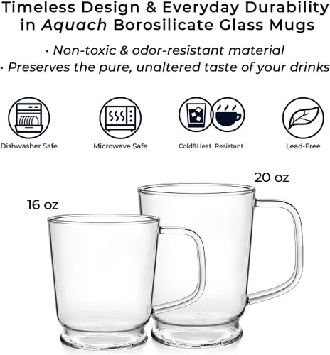 Miniatura 5 de Aquach Taza de vidrio transparente de 16 onzas – Taza de café de vidrio borosilicato, taza de té grande para bebidas calientes y frías, tazas