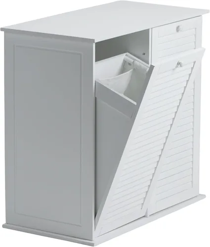 Miniatura 5 de Household Essentials Armario clasificador de ropa inclinable con frente de persiana, blanco, persiana de madera blanca Obturador de madera blanca
