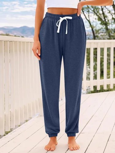 Miniatura 2 de AUTOMET Pantalones deportivos de cintura alta para mujer con bolsillos, pantalones sueltos de descanso y pijama para otoño, invierno, primavera