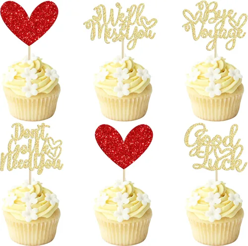 Miniatura 8 de 1 paquete de decoración para tartas con purpurina de corazón de buena suerte para cambio de trabajo, despedida de jubilación, graduación, temática