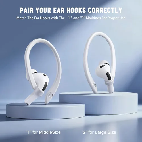 Miniatura 6 de 2 pares de ganchos para las orejas compatibles con AirPods Pro 3/2/1, AirPods 1/2/3, [pares de tamaños M y L] ganchos mejorados de acceso con botón