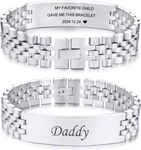 Miniatura 19 de VNOX Correa de reloj masculina de acero inoxidable, pulsera de eslabones personalizada, regalo de joyería para hombres, papá, padre, marido, novio
