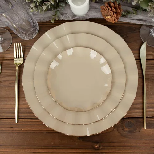 Miniatura 47 de Tableclothsfactory Paquete de 10 platos redondos de plástico negro de 6 pulgadas para ensalada de postre, platos desechables con borde ondulado