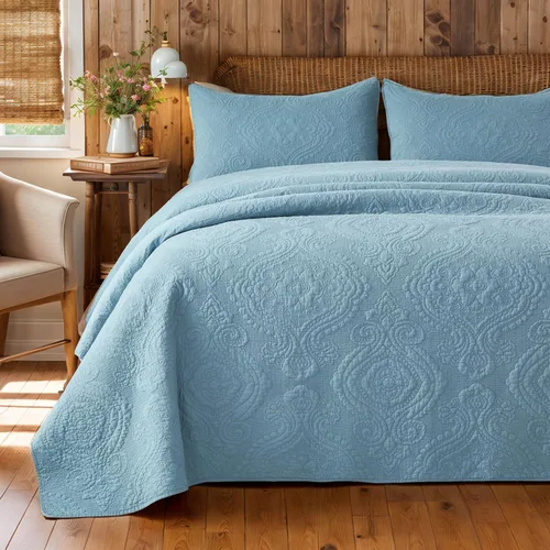Miniatura 15 de Brandream Juego de Ropa de Cama Acolchado con Medallón de Lujo Tamaño King de Algodón Estilo Granja Juego de Edredón Tamaño Queen Colcha Matelassé