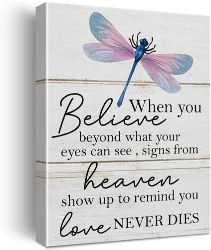 Cita motivacional de libélula inspiradora When You Believe Beyond What Your Eyes Can See - Lienzo decorativo para pared, oficina, hogar, póster