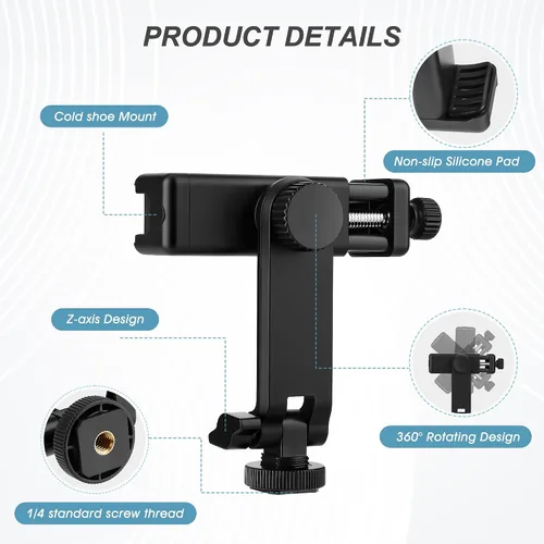 Miniatura 2 de Soporte universal de trípode para teléfono celular, soporte de zapata caliente para cámara con abrazadera de rotación de 360 grados, orificio