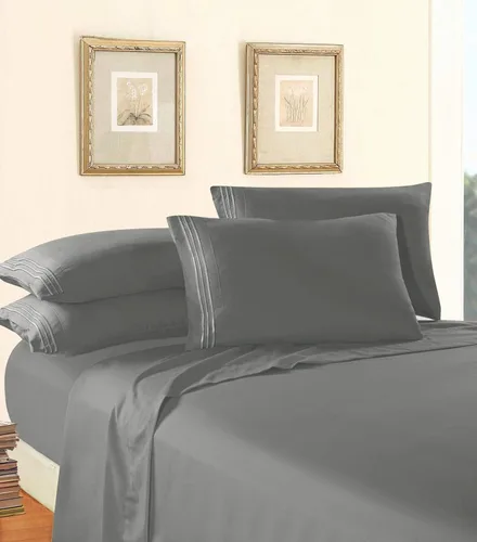 Miniatura 3 de Elegant Comfort - Juego de sábanas de 4 piezas de microfibra, 1500 hilos, resistente a arrugas, sábana bajera elástica, esquinas tipo bolsillos Gris