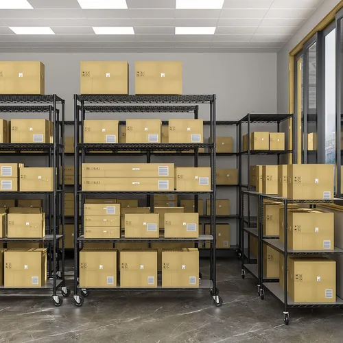 Miniatura 9 de Estantería de alambre de metal NSF de 5 niveles, capacidad de 6000 libras, estante de almacenamiento ajustable resistente con ruedas y Negro