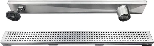 Miniatura 2 de Neodrain Desagüe de ducha lineal de salida lateral descentrada de 36 pulgadas con cubierta de rejilla de patrón Quadrato, drenaje de piso de ducha