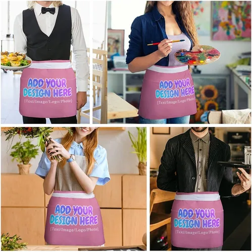 Miniatura 133 de AXKEUDO Delantal personalizado con bolsillos, delantales de cintura para camarera para cocinar en casa, restaurante, servir trabajo