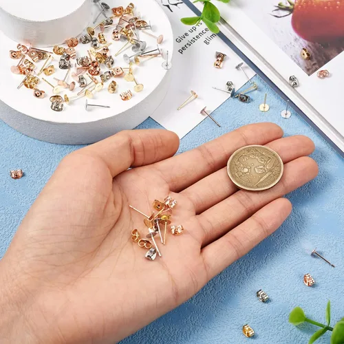 Miniatura 5 de Craftdady Juego de 60 aretes de acero inoxidable de 0.197 in, dorados, plateados, dorados, plateados, aretes en blanco, kit de fabricación