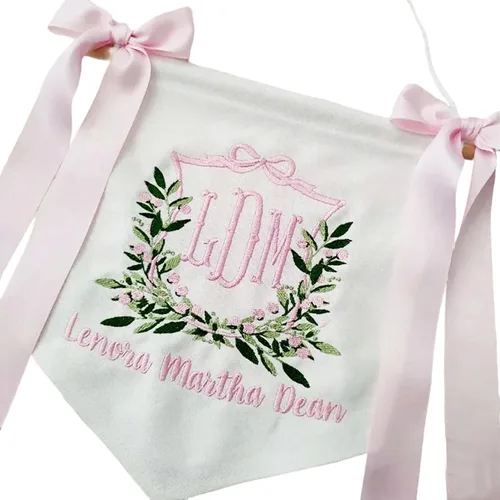 Miniatura 4 de Cartel de bienvenida personalizado para baby shower con lazos, cartel de bienvenida bordado con nombre personalizado, letrero de bienvenida