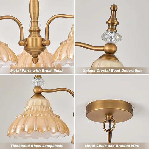 Miniatura 8 de HDDFL Candelabro de 3 luces, lámpara moderna colgante para comedor, entrada, sala de estar, dormitorio, cocina, marrón y latón
