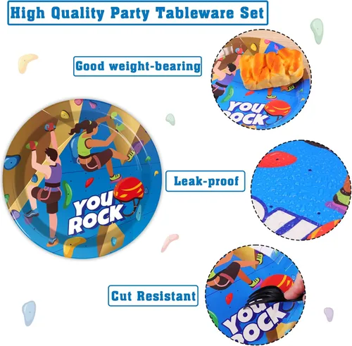 Miniatura 4 de 96 piezas de platos y servilletas de fiesta de escalada en roca suministros de vajilla desechable para camping, mesa de cena y postre para fiestas