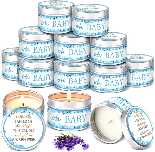 Funtery 12 velas de fiesta de baby shower para invitados, velas perfumadas de lavanda, velas rústicas para revelación de género (brotes)
