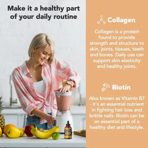 Miniatura 4 de Super Natural Goods Liquid Biotin & Collagen - Gotas de vitamina para el crecimiento del cabello de 70,000 mcg - Piel radiante, fuerte soporte