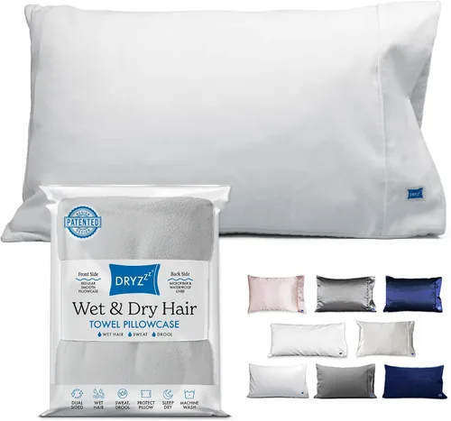 Miniatura 7 de DryZzz Funda de almohada impermeable de 35 x 19 pulgadas, 2 piezas, tamaño King, absorbente, toalla de doble cara, cabello húmedo y seco, a prueba