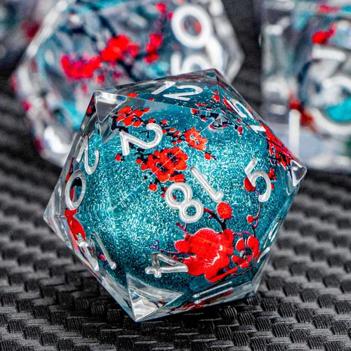 Miniatura 31 de ARUOHHA - Juego de dados azules de resina DND de 7 piezas, juego de dados translúcidos hechos a mano para RPG, juego de dados poliédricos de borde