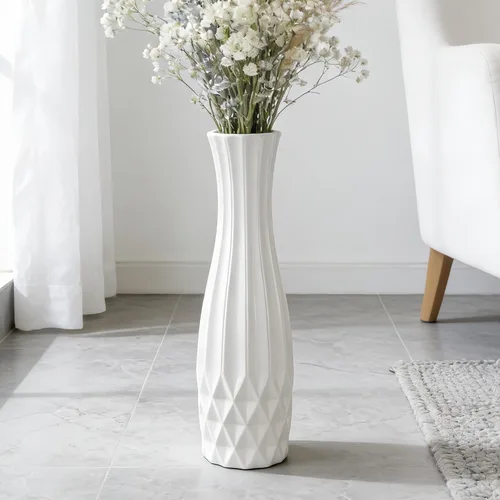 Miniatura 10 de Jarrón de cerámica blanca de 17.7 pulgadas de alto, soporte para flores, jarrones grandes decorativos para centros de mesa, estantes, decoración