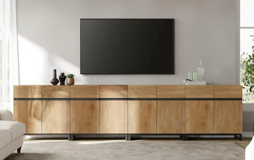 Miniatura 13 de Wampat Moderno soporte de TV para televisores de 100 pulgadas, consola central de entretenimiento 3 en 1 con estantes ajustables y base de metal