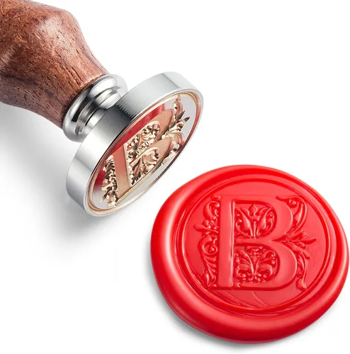 Miniatura 7 de Sello de cera Mceal, sello grande 1 1/5"(30mm) de diámetro, cabeza de latón plateado con mango de madera, serie de letras A a Z de estilo regio