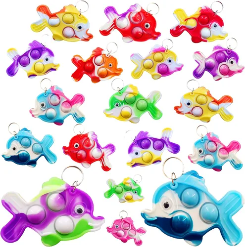 Paquete de 20 llaveros a granel con diseño de peces de animales marinos, para niños, juguetes de fiesta de cumpleaños, suministros y regalos de