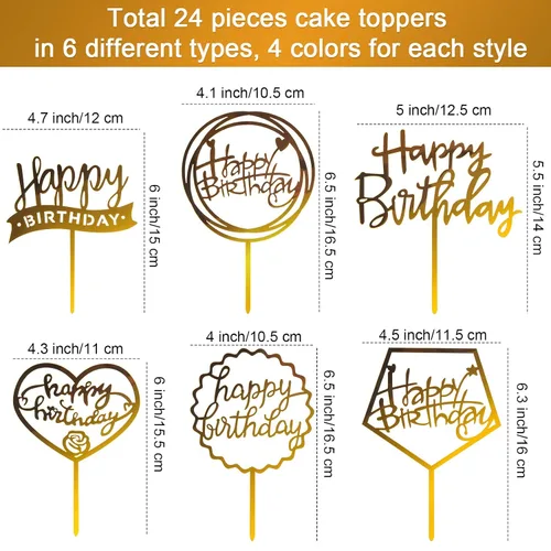 Miniatura 2 de 24 adornos acrílicos gruesos para tartas de cumpleaños con purpurina para fiestas de cumpleaños, pasteles, postres, pasteles, 6 estilos, 4